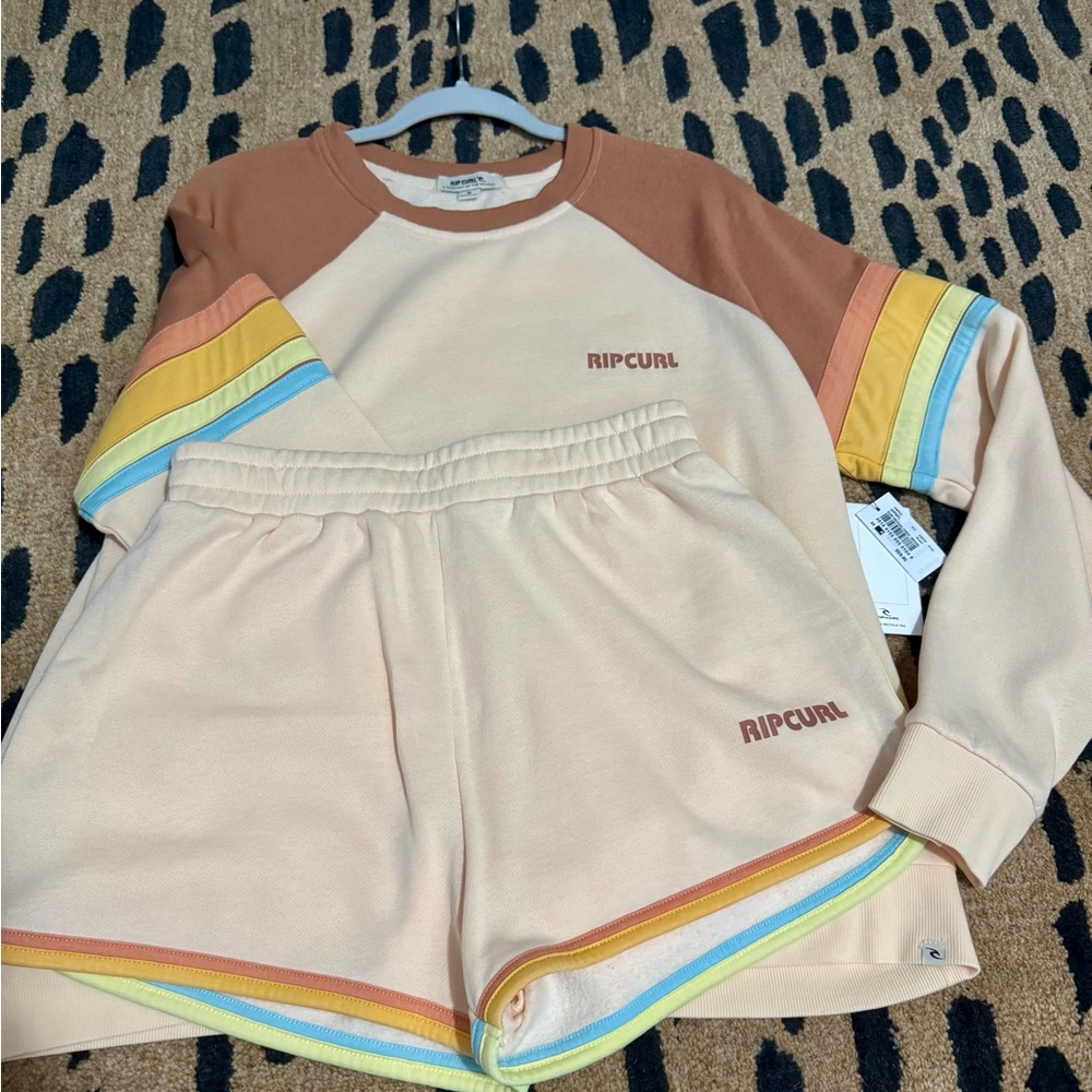 Rip Curl Cream and Tan Sweatshirt with Rainbow Stripes